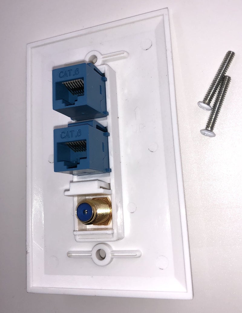 IBL-3 Port Wall Plate with Gold-Plated Coaxial TV Cable F Type + 2 Port Cat6 Ethernet Female to Female Jack in White - Image 2